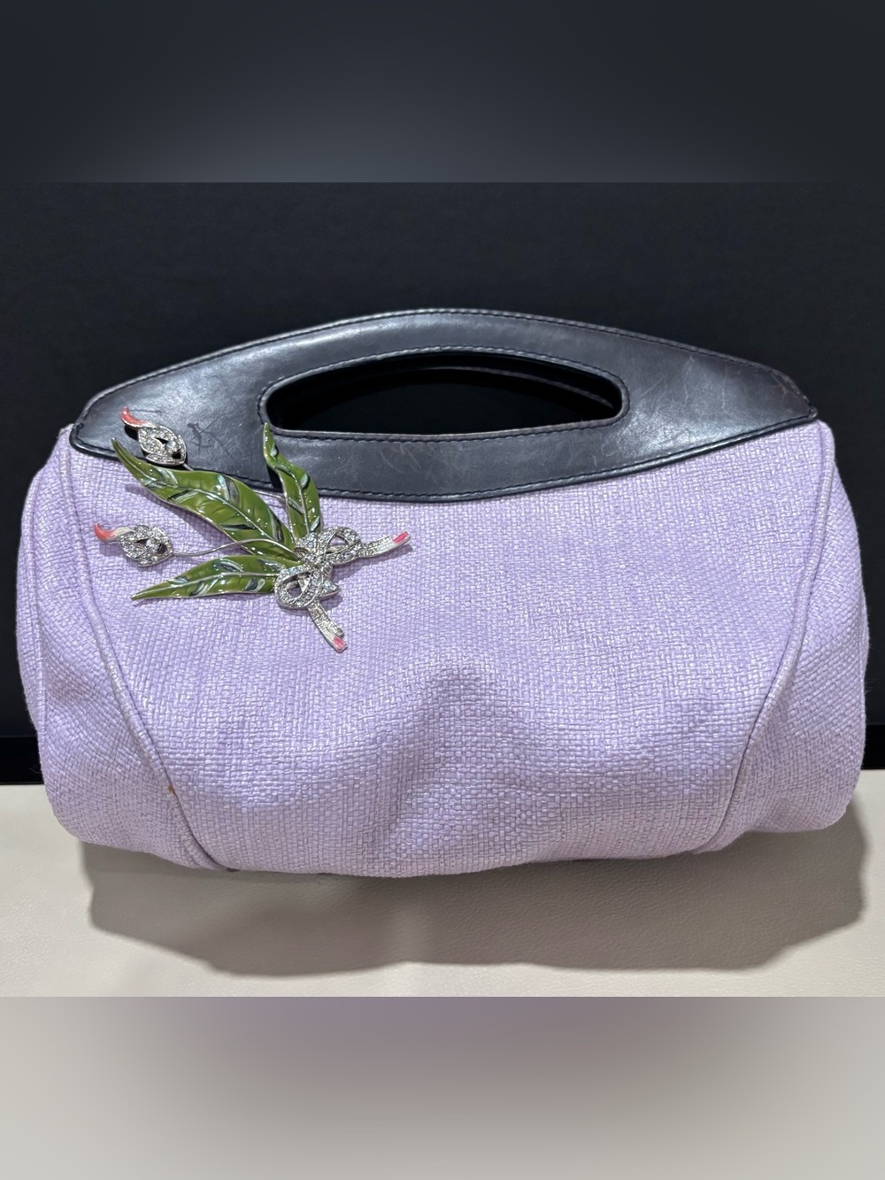 Floral Purple Clutch with Flower Brooch, Giuseppe Zanotti Wedding, Garden Party
